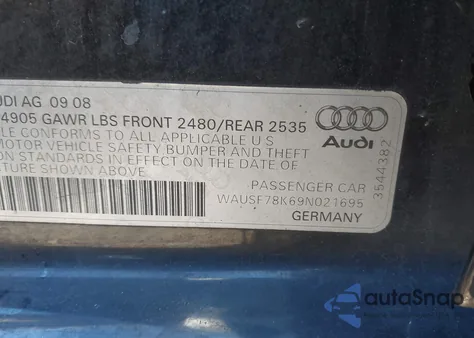 2009 Audi A4 2.0T Premium from USA, damaged, VIN WAUSF78K69N021695